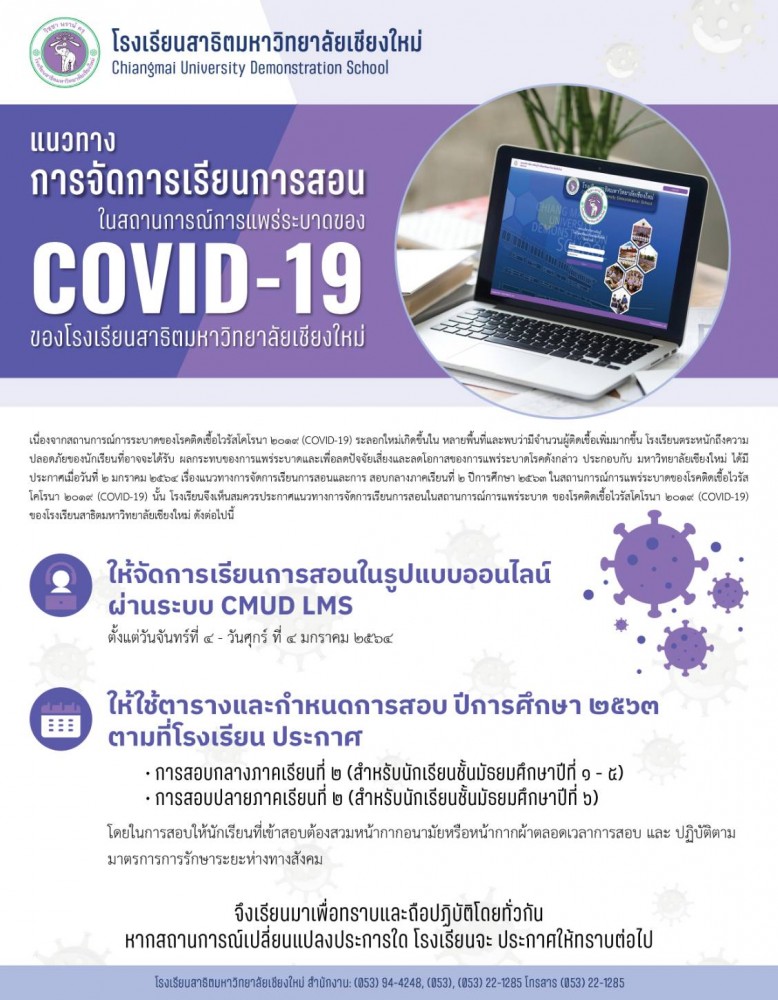 แนวทางการจัดการเรียนการสอนในสถานการณ์การแพร่ระบาดของ COVID-19 โรงเรียนสาธิตมหาวิทยาลัยเชียงใหม่