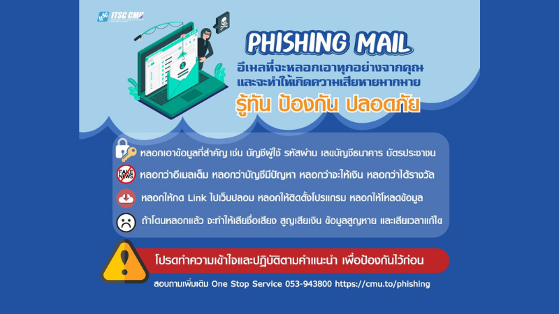 โปรดระวัง Phishing mail ❗❗ รู้ทัน ป้องกัน ปลอดภัยจากการถูกหลอกเอาข้อมูลสำคัญโดยไม่รู้ตัว