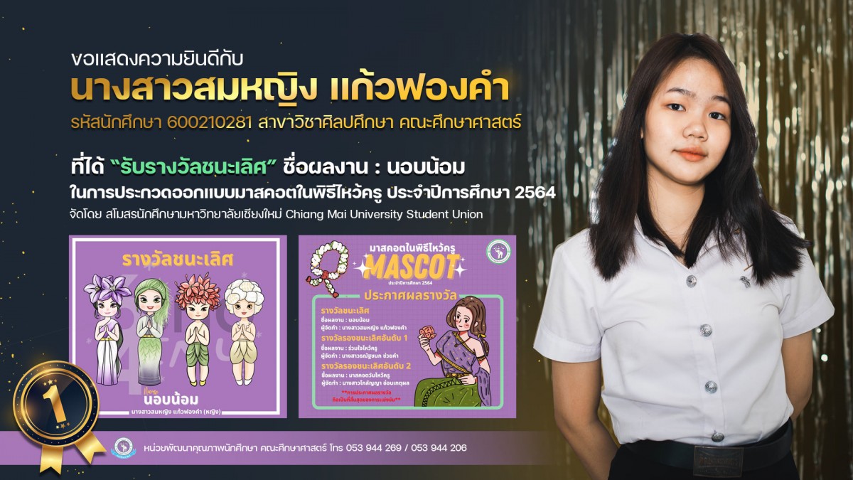 นักศึกษาสาขาวิชาศิลปศึกษา ได้รับ {รางวัลชนะเลิศ} การประกวดออกเเบบมาสคอตในพิธีไหว้ครู ประจำปีการศึกษา 2564