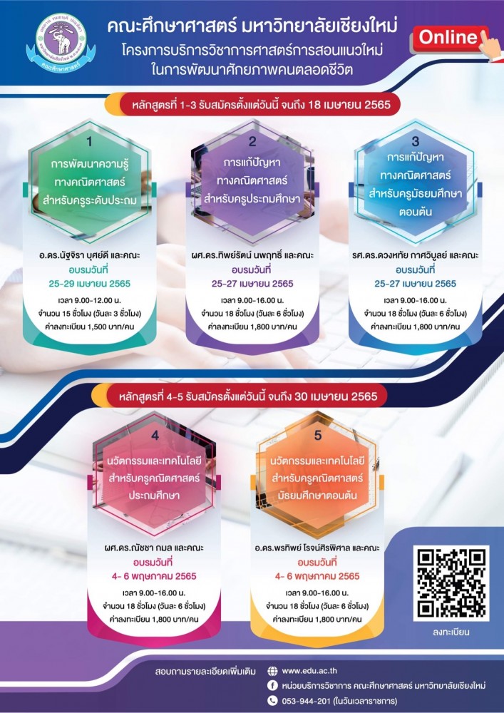 ประชาสัมพันธ์หลักสูตรอบรม : คณะศึกษาศาสตร์ มหาวิทยาลัยเชียงใหม่ เปิดอบรมหลักสูตร สำหรับครูคณิตศาสตร์