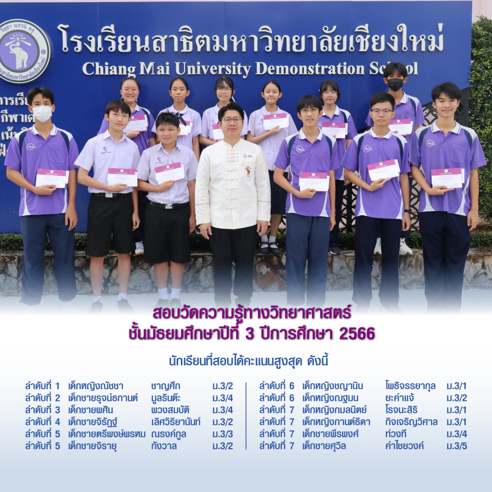 สอบวัดความรู้ทางวิทยาศาสตร์  ระดับชั้น ม. 3  ปีการศึกษา 2566