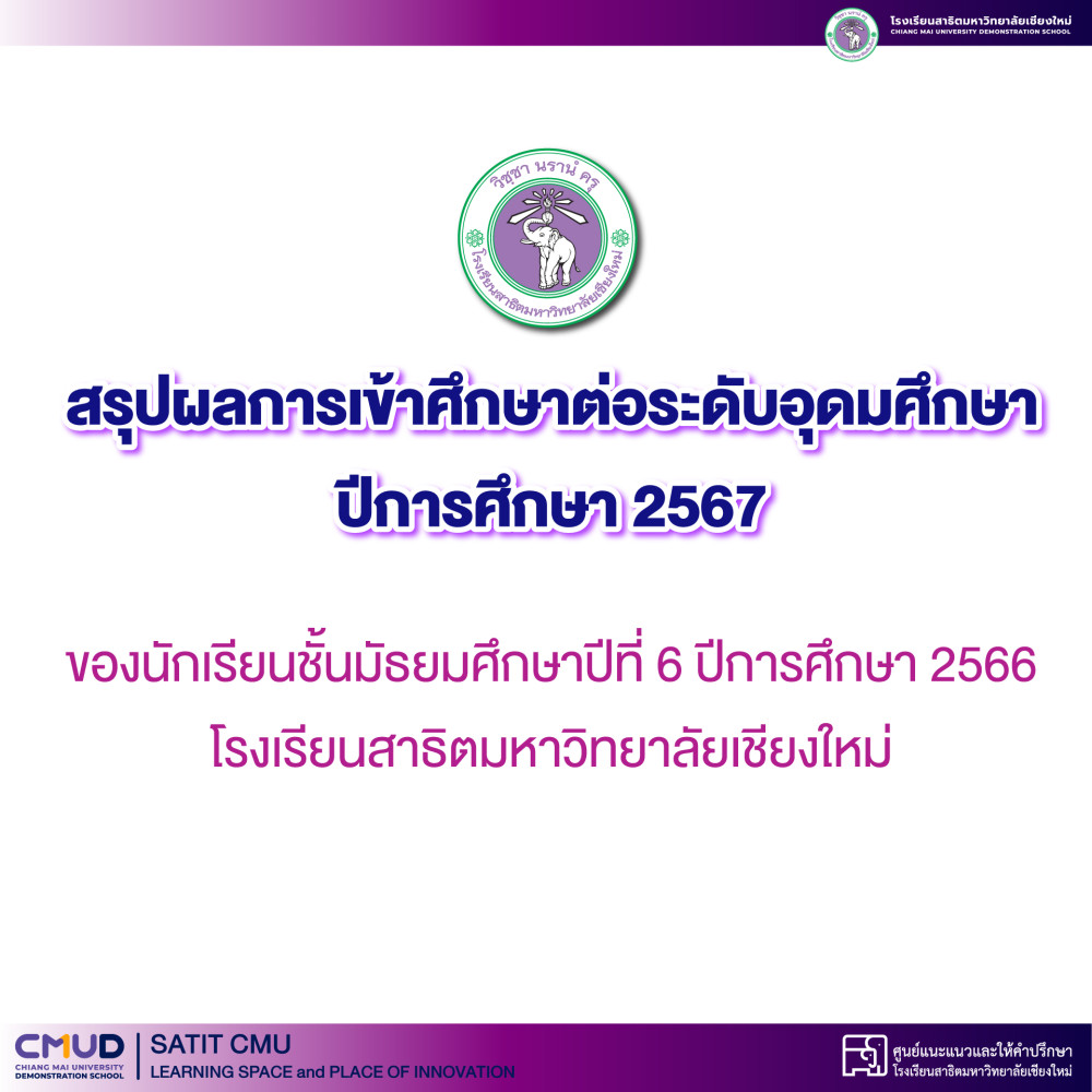 สรุปผลการเข้าศึกษาต่อระดับอุดมศึกษา ปีการศึกษา 2567