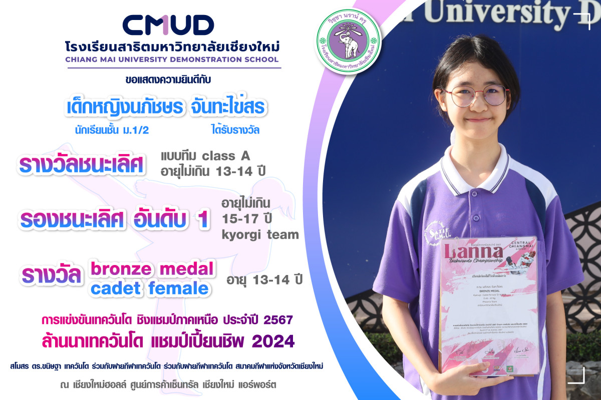 เด็กหญิงนภัชษร จันทะไข่สร คว้า 3 รางวัล ล้านนาเทควันโด แชมป์เปี้ยนชิพ 2024