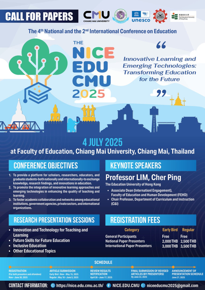 Invitation to The 4th National and the 2nd International Conference on Education THE NICE EDU CMU 2025 {Innovative Learning and Emerging Technologies: Transforming Education for the Future}