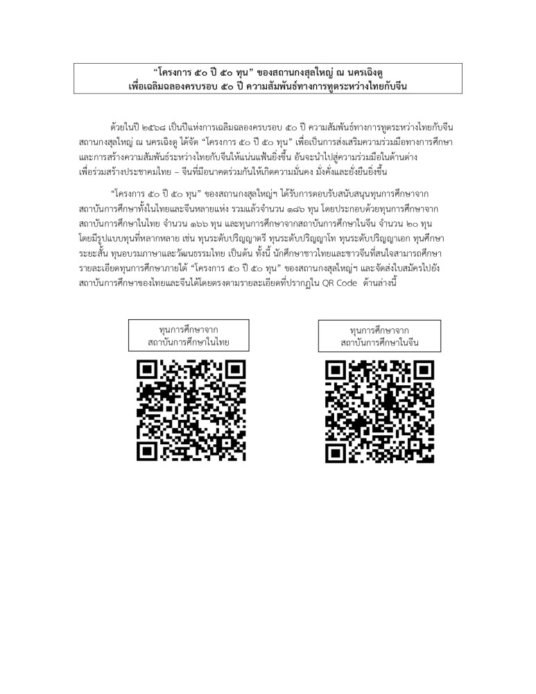 ประชาสัมพันธ์โครงการ 50 ปี 50 ทุน