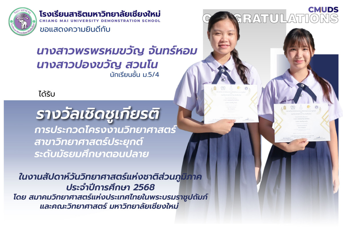 รางวัลเชิดชูเกียรติการประกวดโครงงานวิทยาศาสตร์สาขาวิทยาศาสตร์ประยุกต์ระดับมัธยมศึกษาตอนปลาย