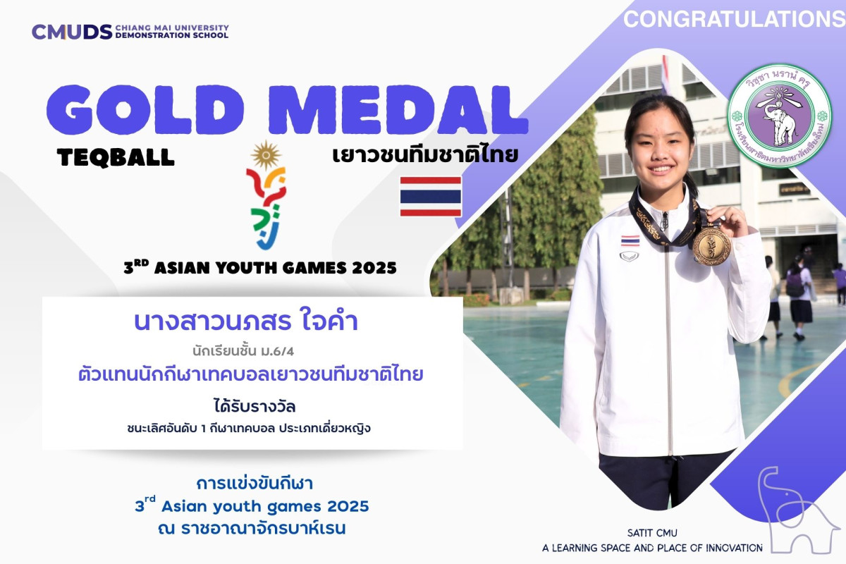 นางสาวนภสร ใจคำ นักกีฬาเทคบอลเยาวชนทีมชาติไทย ได้รับรางวัลเหรียญทอง การแข่งขันกีฬา 3rd Asian youth games 2025