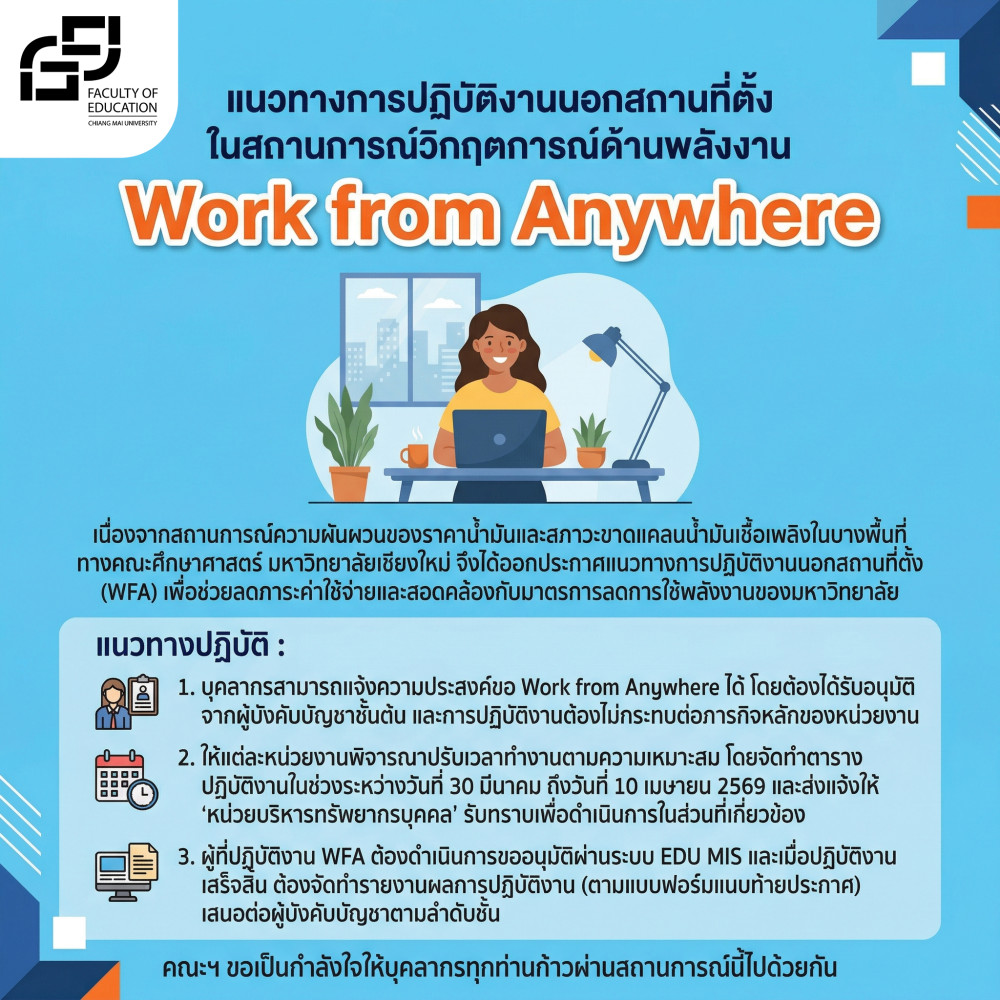 แนวทางการปฏิบัติงานนอกสถานที่ตั้ง (Work from Anywhere) ในสถานการณ์วิกฤตการณ์ด้านพลังงาน