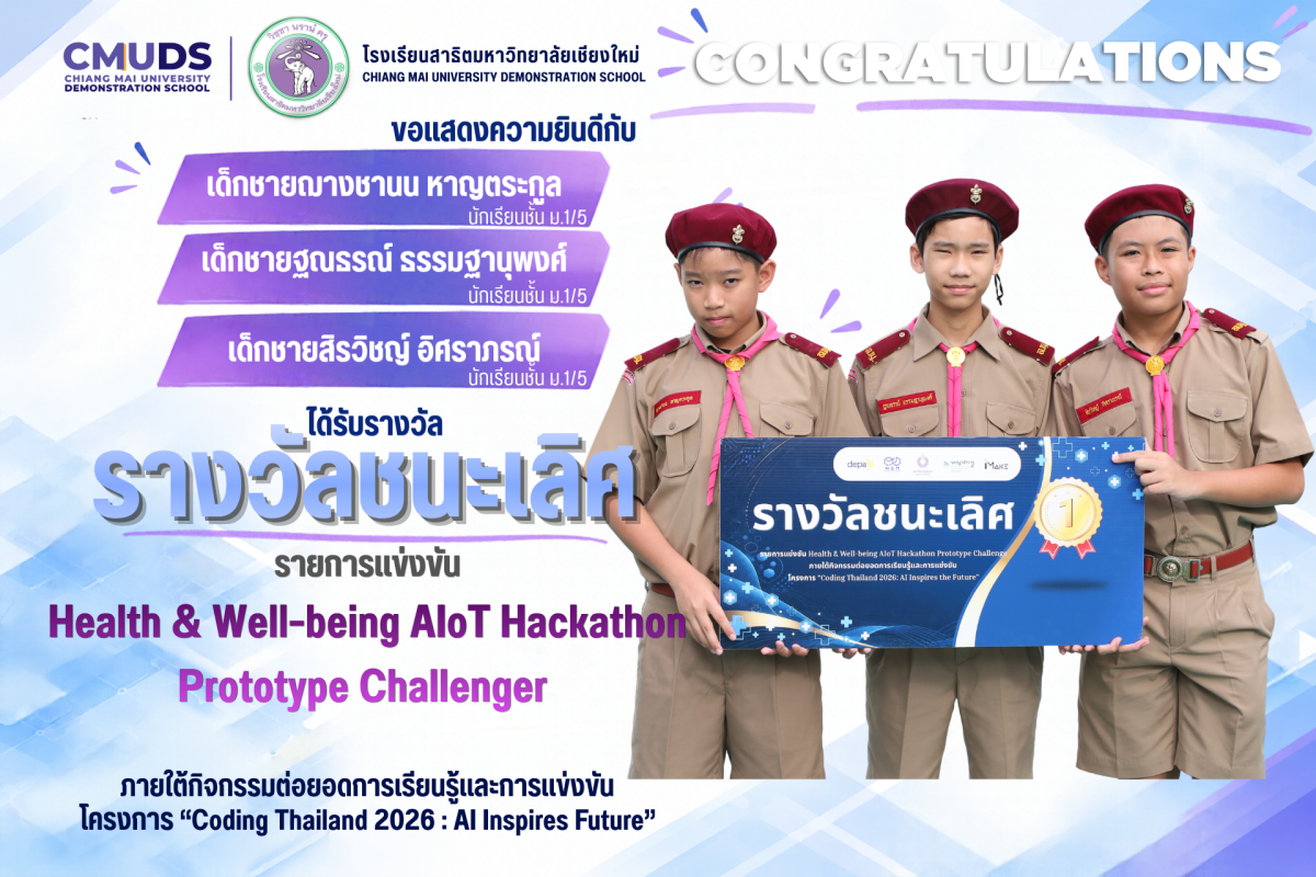 รางวัลชนะเลิศ การแข่งขันรายการ Health & Wellbeing AIoT Hackathon: Prototype Challenge